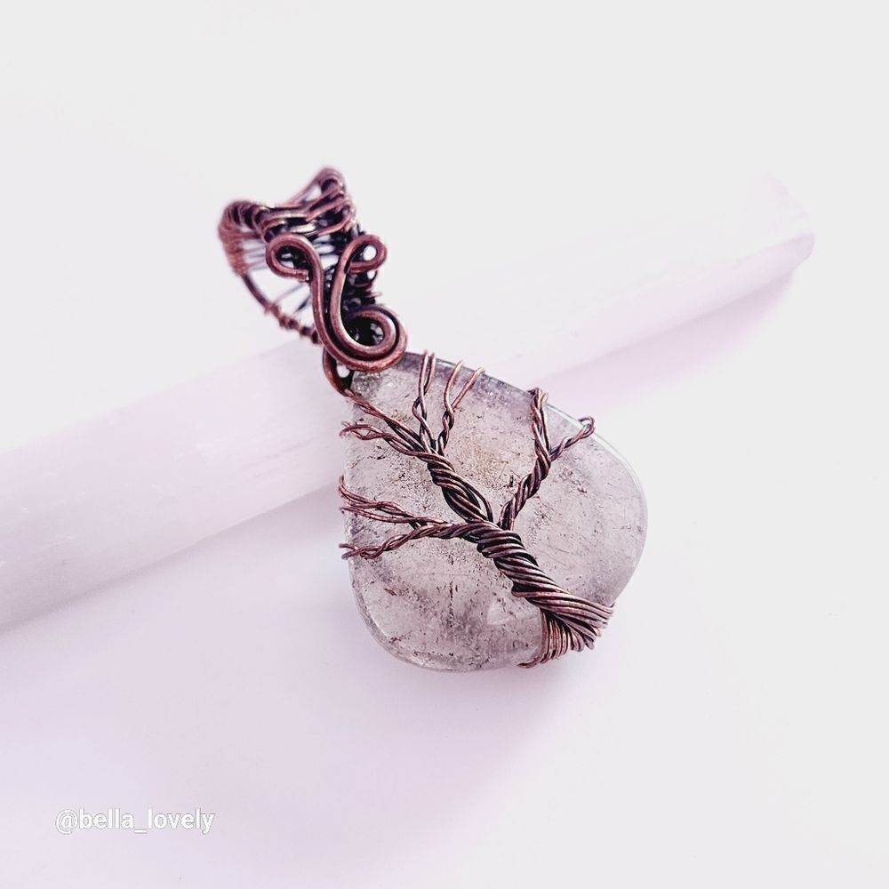 Tree of Life Rutile Quartz Ethnic Handmade Copper Wire Wrapped Pendant 2.12"